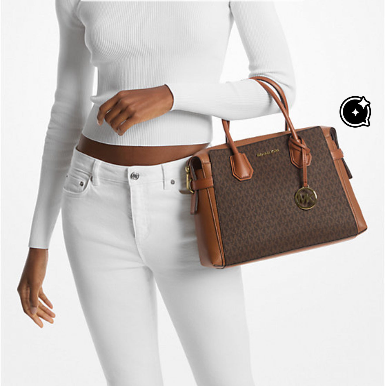 Michael Kors Mercer Medium Signature Logo and Leather Belted Satchel