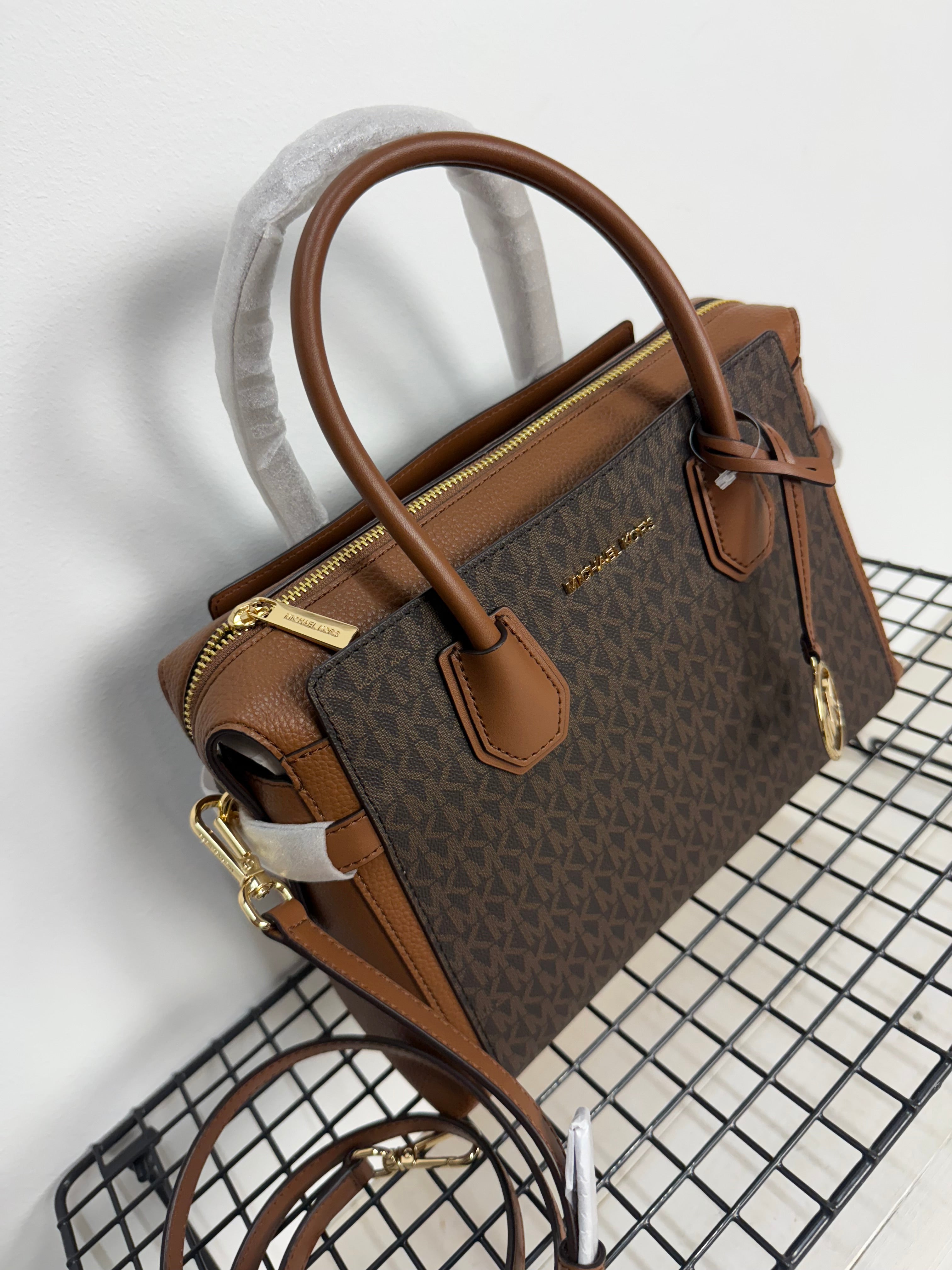 Michael Kors Mercer Medium Signature Logo and Leather Belted Satchel