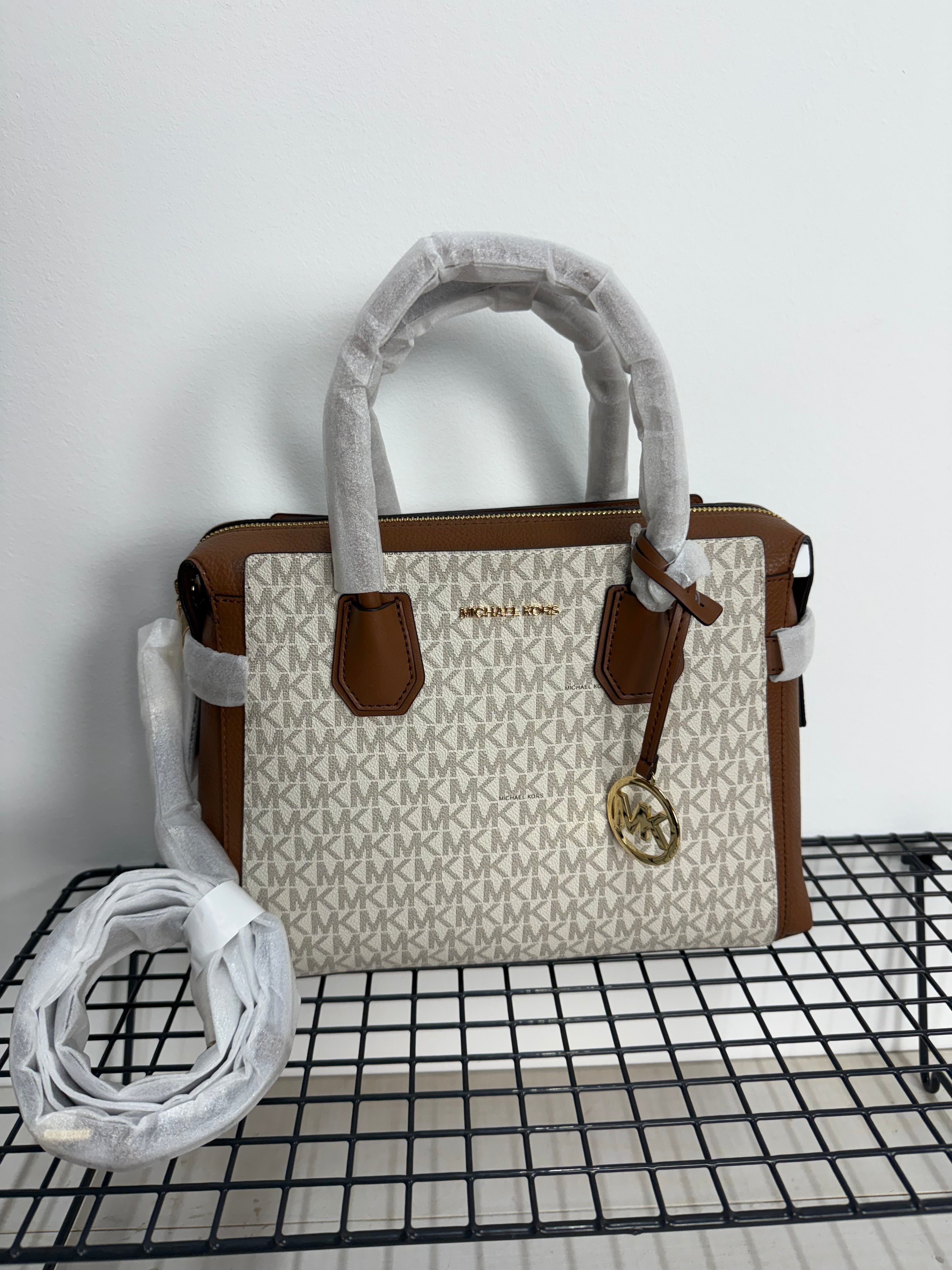 Michael Kors Mercer Medium Signature Logo and Leather Belted Satchel