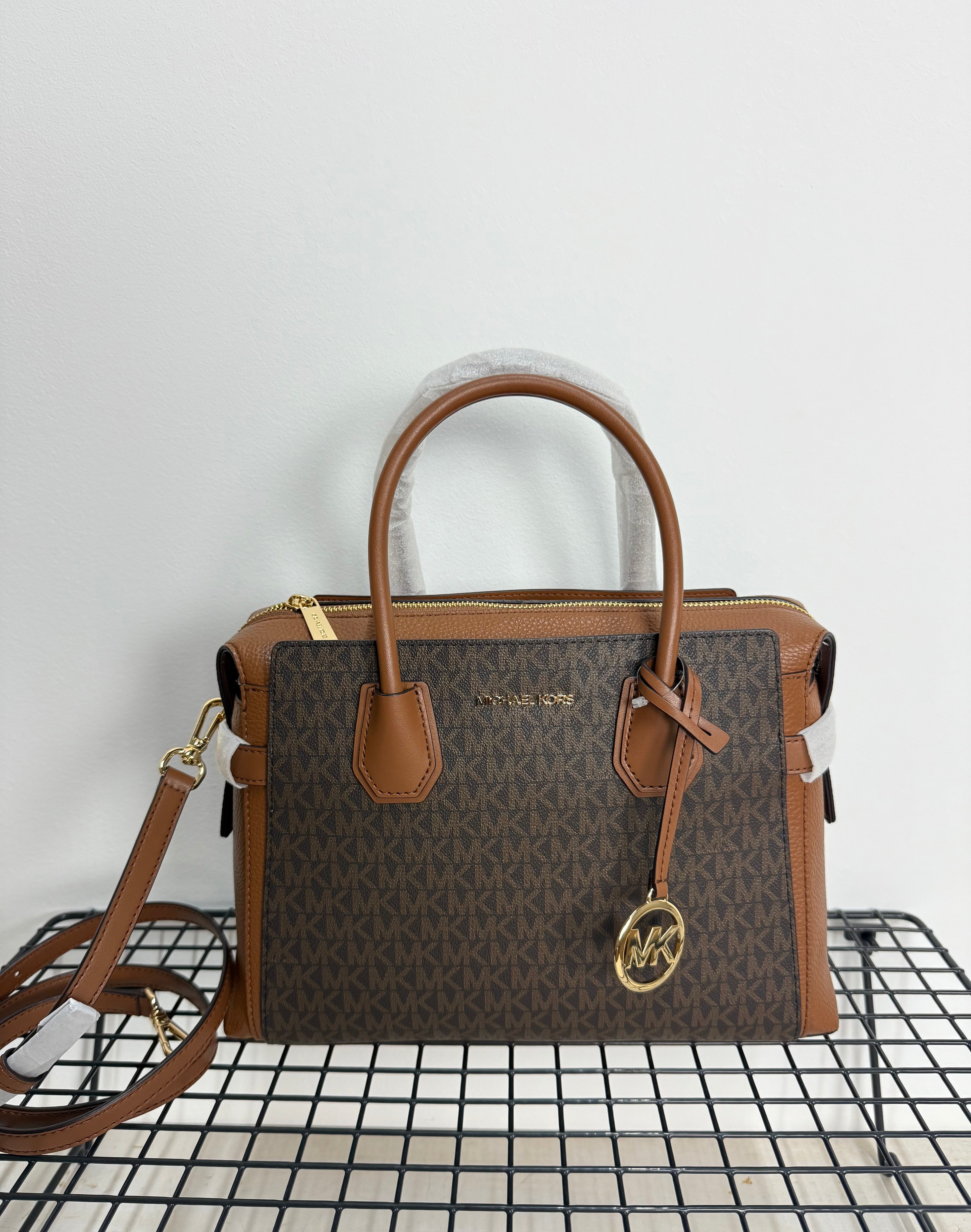 Michael Kors Mercer Medium Signature Logo and Leather Belted Satchel