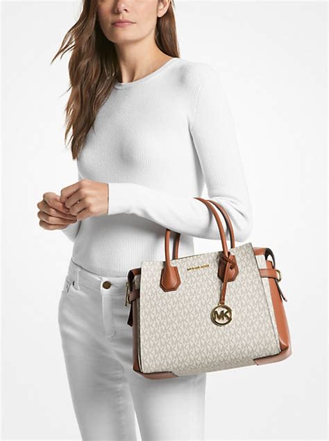 Michael Kors Mercer Medium Signature Logo and Leather Belted Satchel