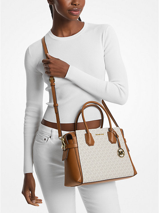 Michael Kors Mercer Medium Signature Logo and Leather Belted Satchel