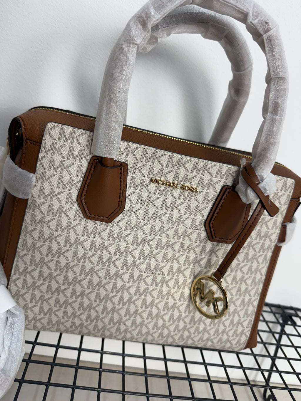 Michael Kors Mercer Medium Signature Logo and Leather Belted Satchel