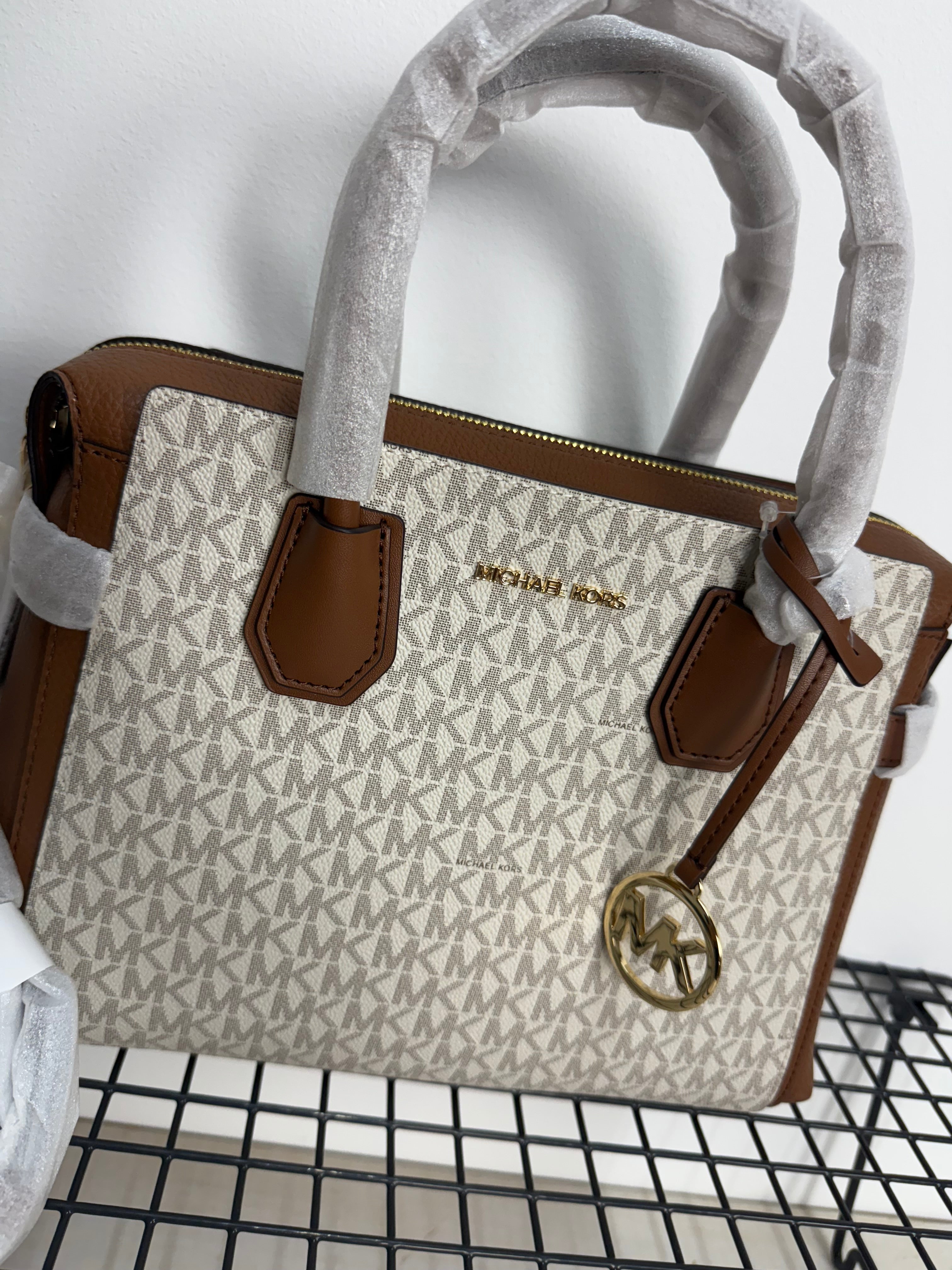 Michael Kors Mercer Medium Signature Logo and Leather Belted Satchel