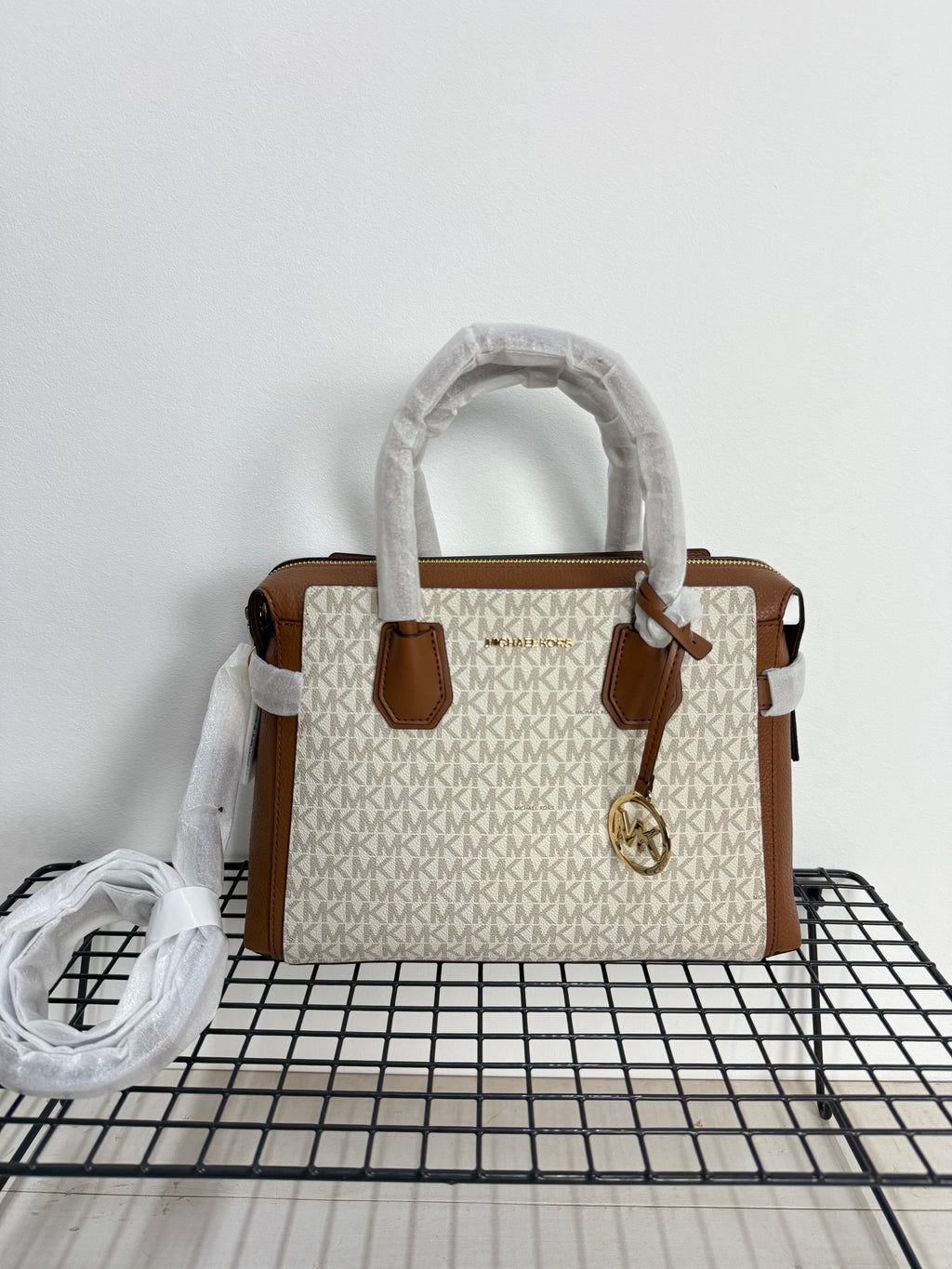 Michael Kors Mercer Medium Signature Logo and Leather Belted Satchel