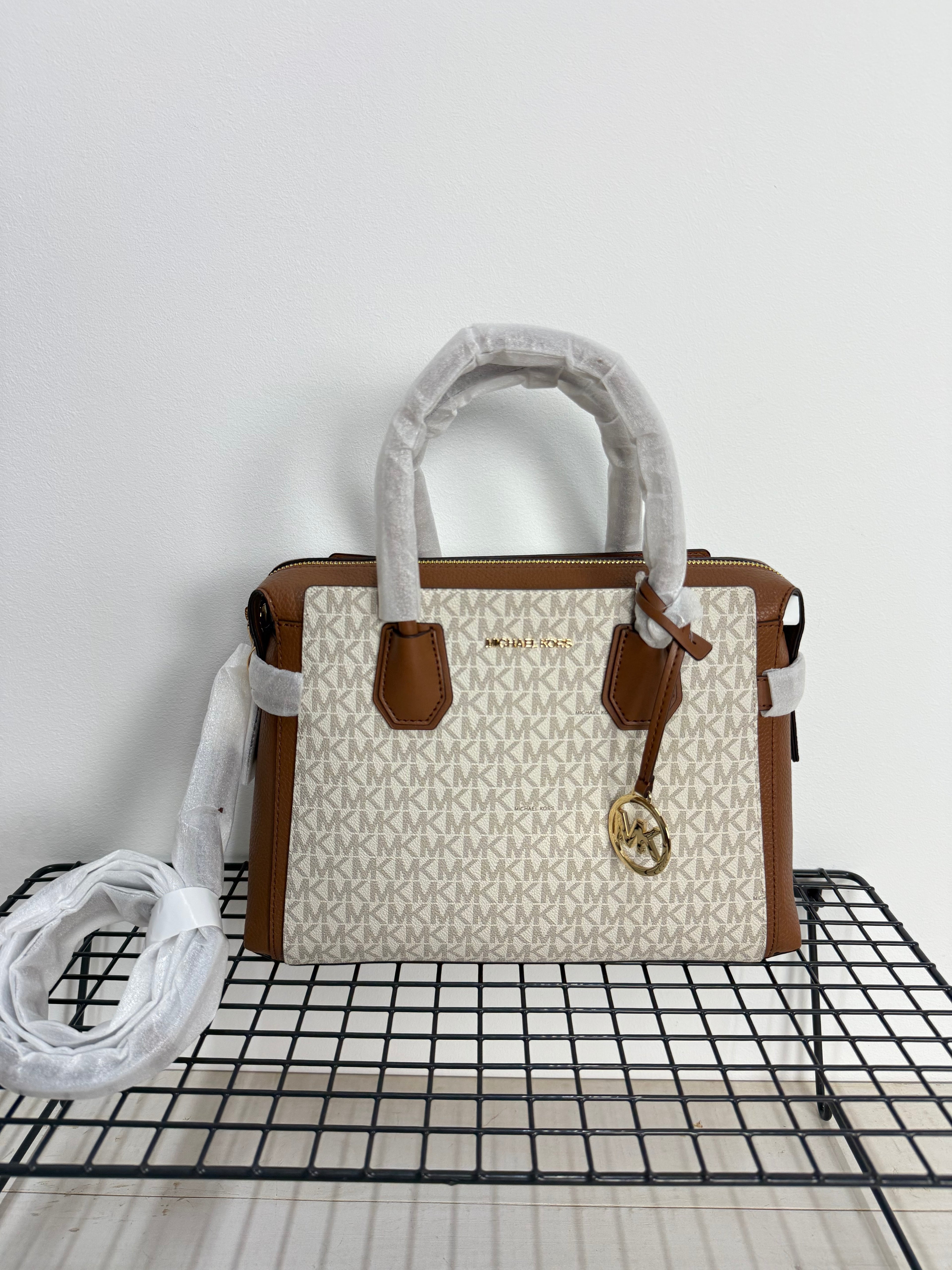 Michael Kors Mercer Medium Signature Logo and Leather Belted Satchel