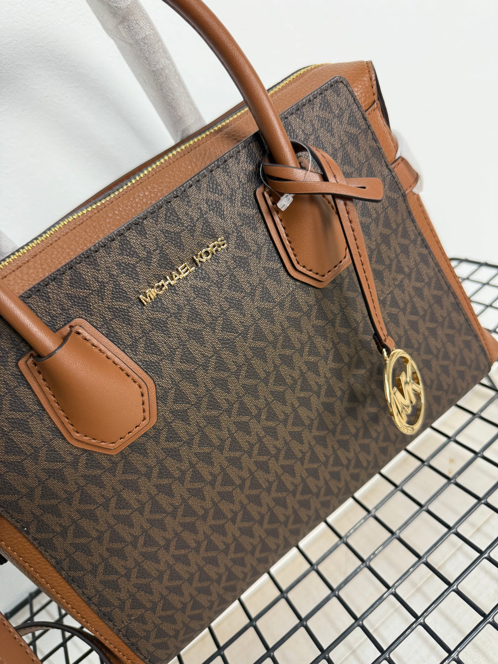 Michael Kors Mercer Medium Signature Logo and Leather Belted Satchel