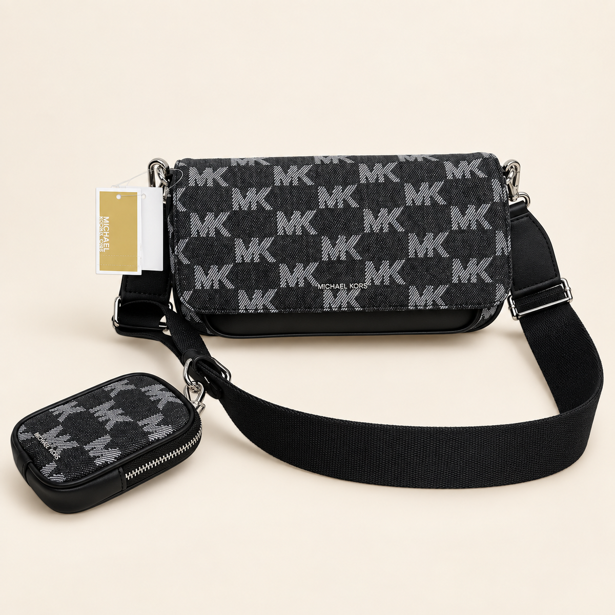 Michael Kors Jet Set Travel Small Crossbody con multipochette – Negro